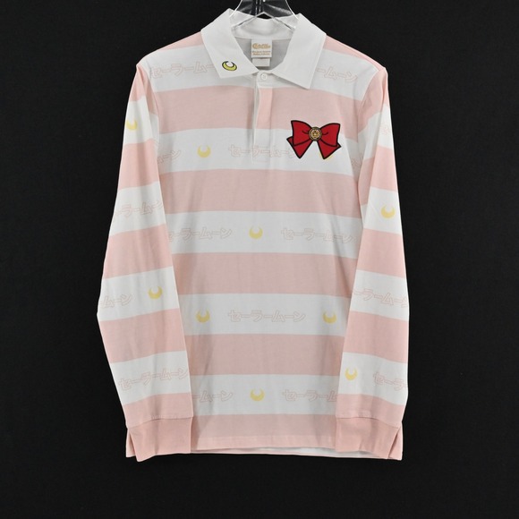 Boxlunch Tops - Sailor Moon Pink Stripe Polo Shirt Size M Anime‎ BoxLunch Exclusive Long Sleeve